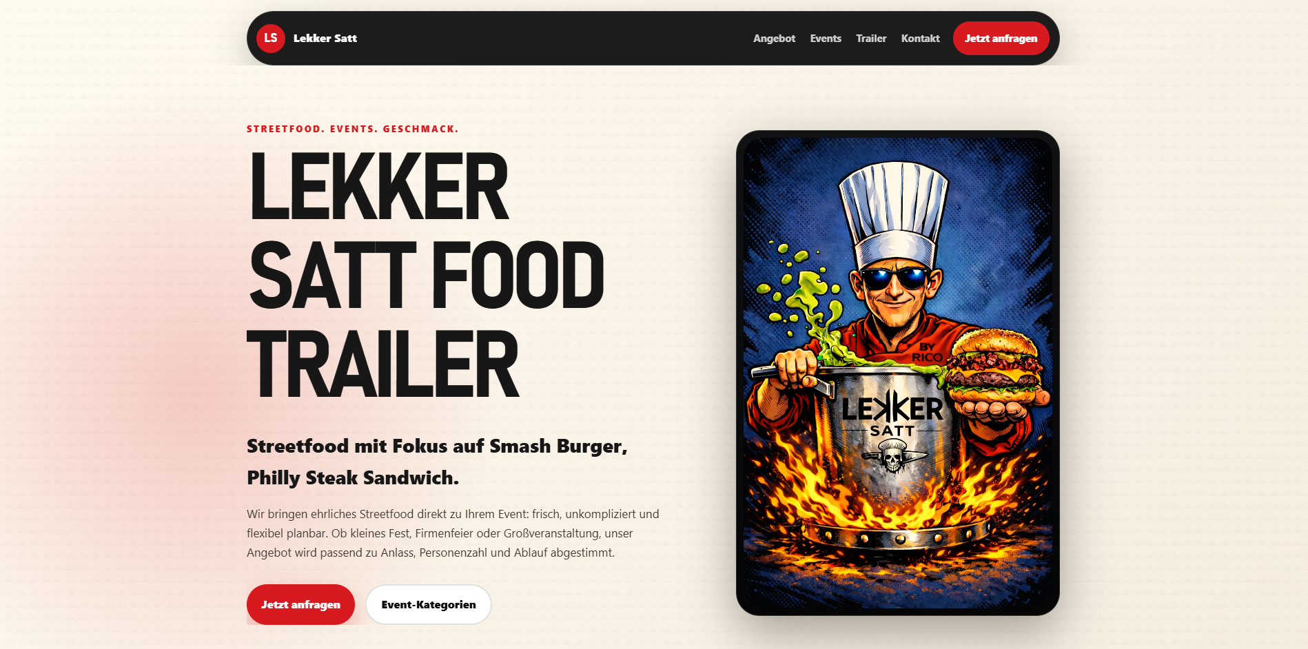 Screenshot der Website von Lekker Satt